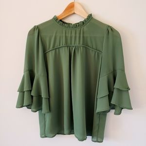 Montreau Green ruffle 3/4  sleeve Top Size M